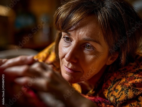 Obraz Womans introspective gaze in warm light