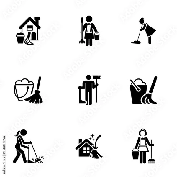 Fototapeta Housecleaning icon set, black and white