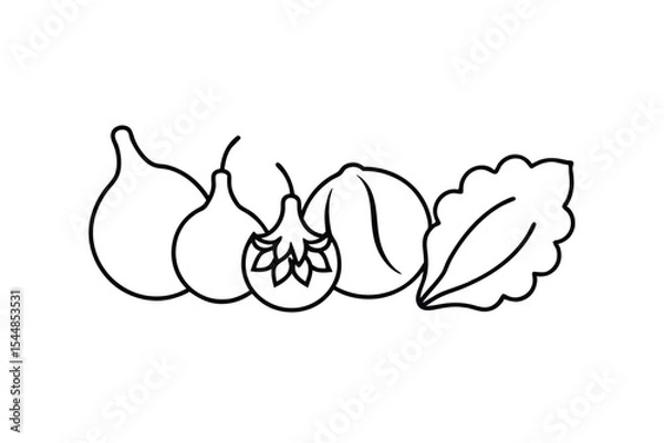 Fototapeta egetables and Fruits Line Art Vector Illustration – Minimal Organic Food Design