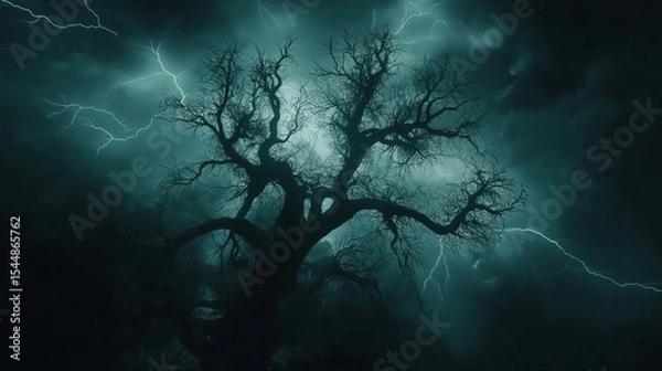 Fototapeta 暗闇に光る雷