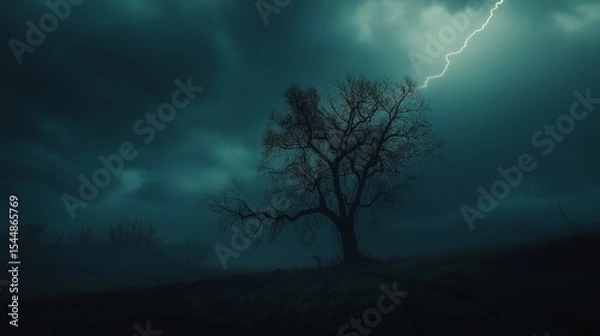 Obraz 暗闇に光る雷