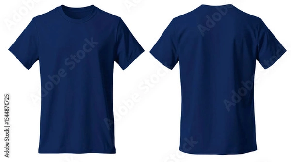 Fototapeta Navy blue t-shirt in front and back view, mockup isolated on transparent background