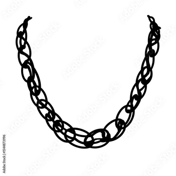 Fototapeta Silhouette of intertwined necklace chain on white background, minimalist design