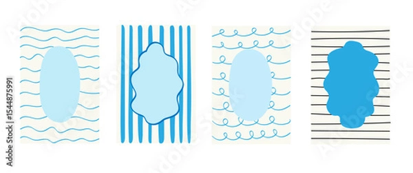 Obraz Marine vector modern frames design for text. Background cards borders with intricate patterns flowing lines, water, seacoast. For invitations, posters, social media graphics, flyer, digital projects