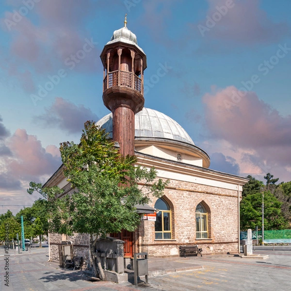 Fototapeta Unique architecture of Sazibey Ak Mosque. A small mosque located in Konya Culture Park, Turkey. The tranquil setting and intricate details attract those appreciating culture and history