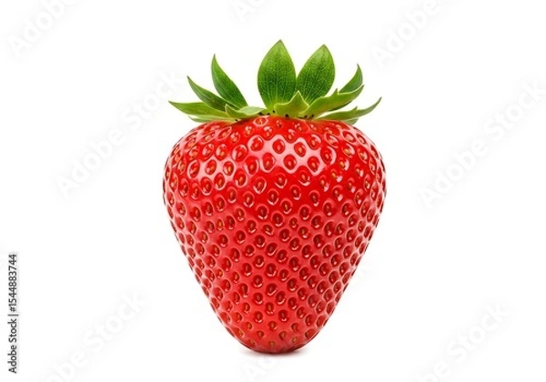 Fototapeta Single ripe strawberry isolated on white background in a studio shot