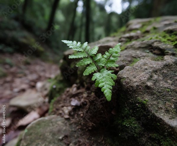 Fototapeta vibrant jungle floor covered in ferns, moss, and fallen leaves