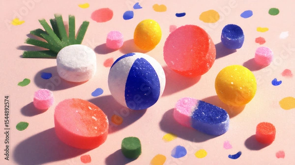 Fototapeta colorful and playful doodles of summer elements (e.g., sun, ice cream