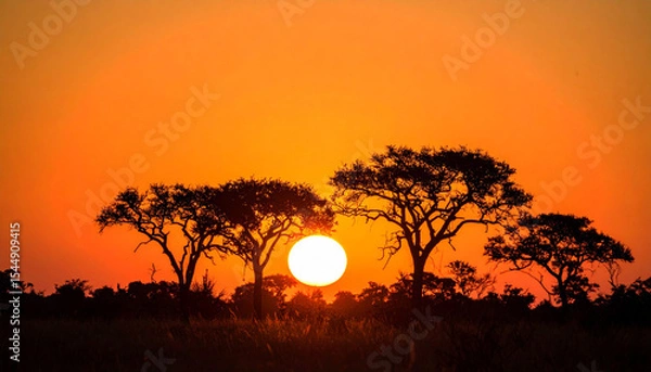 Obraz Generated image Sunset with silhouetted cool nature

