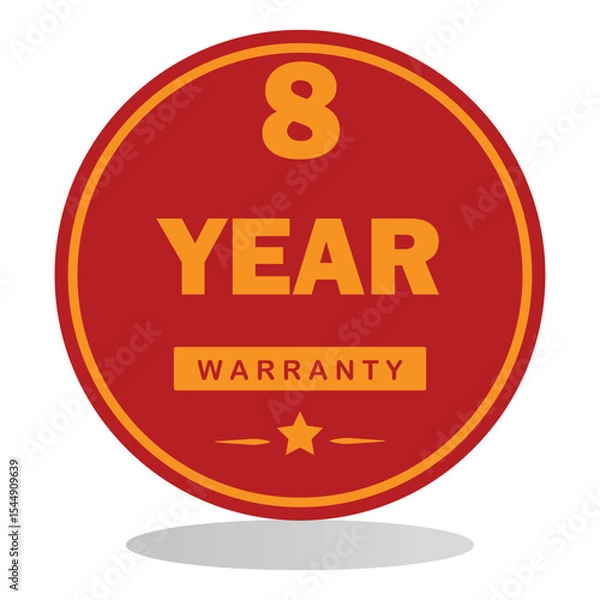 Fototapeta A bold red circular badge with white text displaying  ideal for product packaging, advertisements, and promotional materials to emphasize warranty coverage