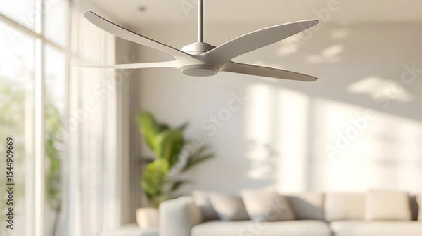 Obraz Modern interior design with a ceiling fan and natural light in a bright living room
