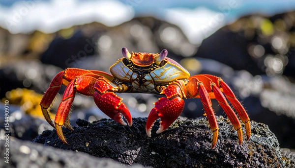 Obraz Generated image The Sally Lightfoot crab plays a crucial role in the local ecosystem red crab
