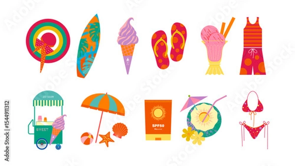 Obraz A collection of summer vector design elements.