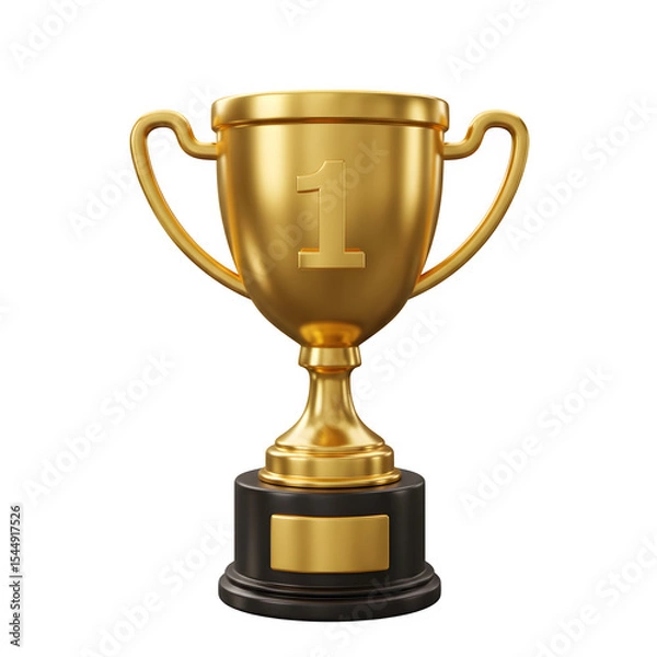 Obraz 3D Gold Trophy Symbol of Victory and Achievement, Isolated on White or Transparent Background