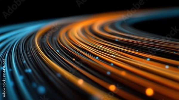 Obraz High speed light with blue and orange stripes in abstract, futuristic technological concept, showing motion blur against fast forward timeline background, creating a captivating visual effect that rep