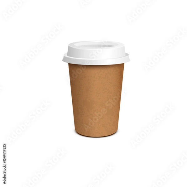 Fototapeta Paper coffee cup mockup, blank brown container with white lid