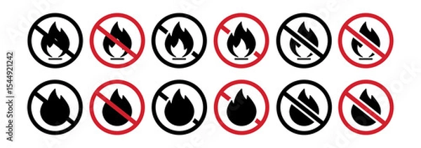 Fototapeta Set of No Fire vector icon. No fire sign symbol. No flame sign icon