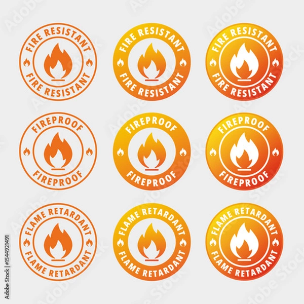 Fototapeta Set of sticker fire resistant, fireproof, fire retardant with round shapes