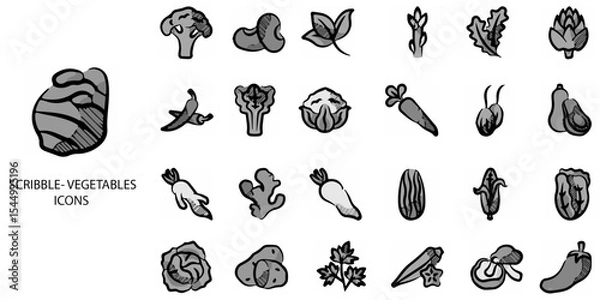 Obraz Scribble Vegetable simple concept 24 hand drawn Grew color icons set .Vector illustration.
