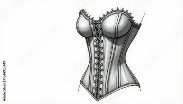Obraz Elegant spiked corset fashion design sketch in monochrome