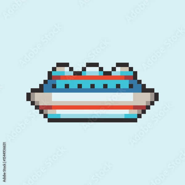 Fototapeta this is ship icon in pixel art with colorful color and blue background ,this item good for presentations,stickers, icons, t shirt design,game asset,logo and your project.