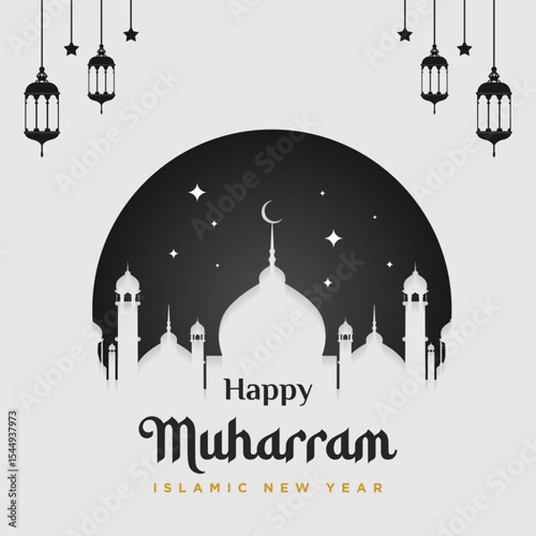 Obraz Happy Muharram Islamic Greeting Card Design with Decorative Islamic Background