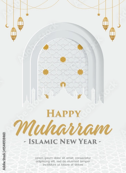 Obraz Happy Muharram Islamic Greeting Card Design with Decorative Islamic Background