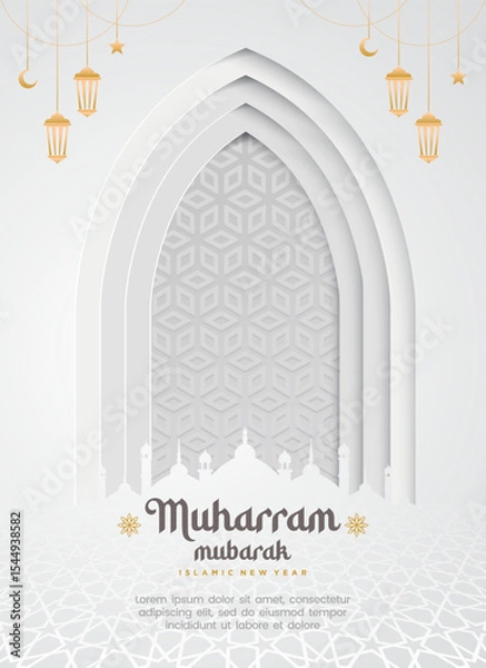 Obraz Happy Muharram Islamic Greeting Card Design with Decorative Islamic Background