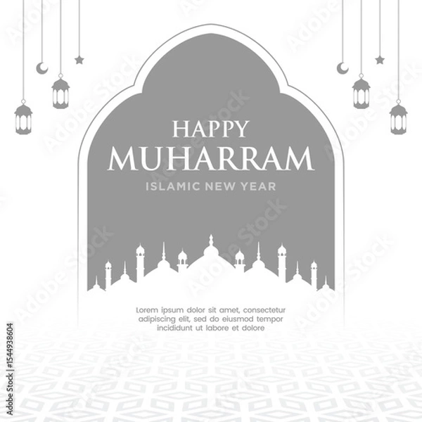 Obraz Happy Muharram Islamic Greeting Card Design with Decorative Islamic Background