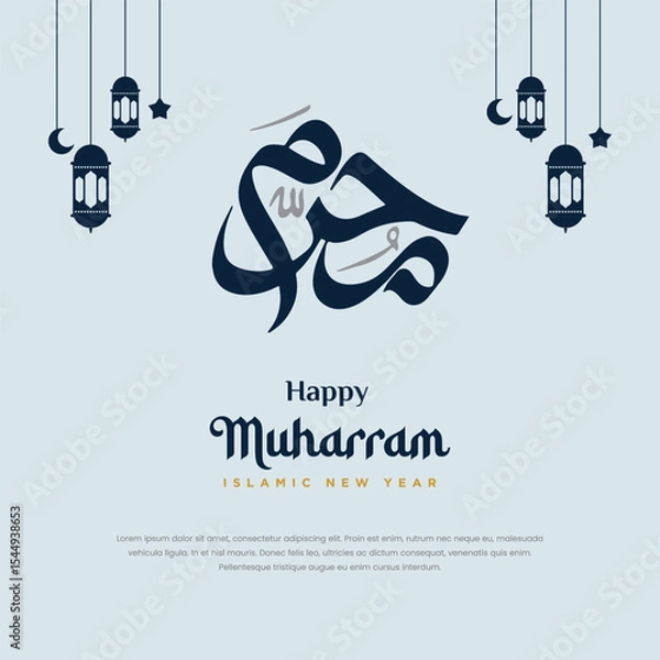 Obraz Happy Muharram Islamic Greeting Card Design Featuring Arabic Calligraphy and Decorative Background