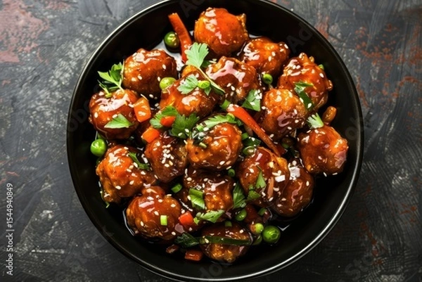 Obraz High Resolution Visual of Top View of Vegetable Manchurian with Gravy