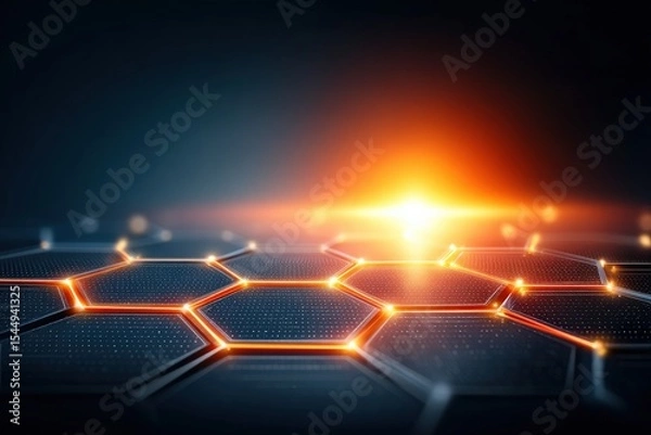 Fototapeta Macro image of photovoltaic solar cell surface, clean geometric patterns with light reflection, representing advanced solar energy technology and efficient, modern renewable power generation.