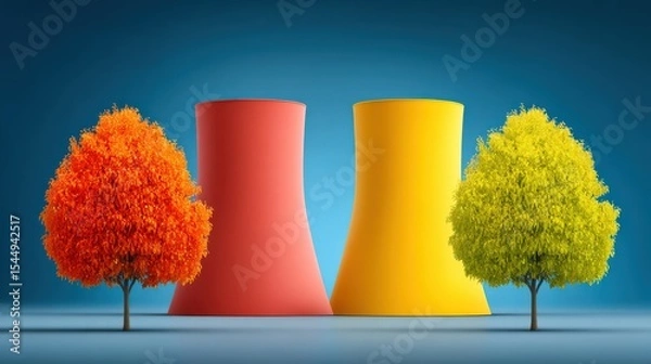 Fototapeta Concept split-image of fossil fuel and renewable plants, one fading into another, symbolizing the transition toward clean energy futures and sustainable development.