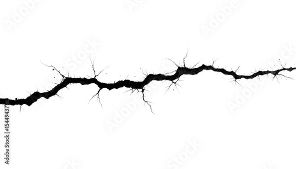Obraz Black Cracked Line Isolated on Transparent Background – Realistic Fracture Texture
