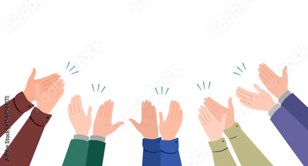 Obraz Human hands applauding. Cartoon applause hands, people clap their hands, greeting or ovation gesture flat vector illustration set. Clapping hands