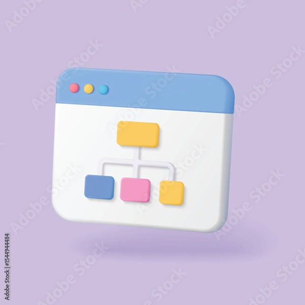 Fototapeta Modern 3d sitemap diagram showing website structure and navigation concept on a floating browser window for web design and user experience vector illustration