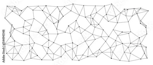 Fototapeta Dynamic web of black lines and dots forming an irregular mesh pattern on a white isolated background perfect for technology, science, or digital network concepts vector illustration