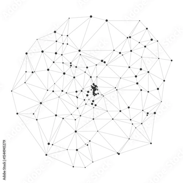 Fototapeta Geometric network of connected dots representing brain cells, neural pathways, or artificial intelligence concepts, ideal for science, technology, or data backgrounds vector illustration