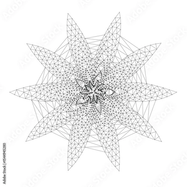 Fototapeta Abstract geometric diamond star with ten points formed by intricate wireframe mesh lines perfect for backgrounds, technology, or modern graphic projects isolated on white background vector.