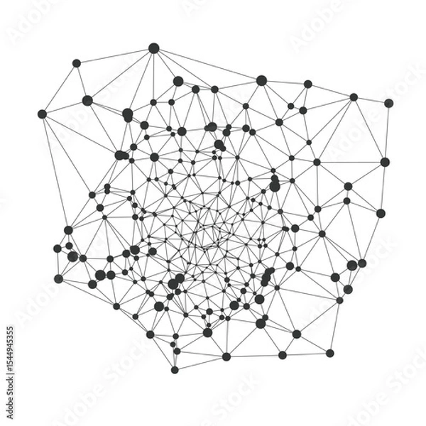 Fototapeta Modern abstract network mesh with connected dots and lines perfect for technology backgrounds, science presentations, or digital communication concepts isolated on white background vector illustration