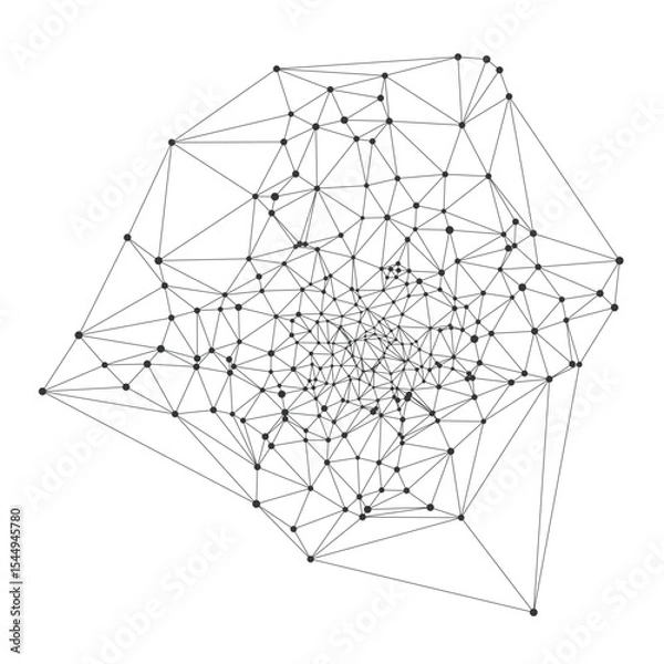 Fototapeta Abstract geometric mesh of interconnected black dots and lines forming a complex network structure ideal for science technology, data visualization concepts isolated on white background vector.