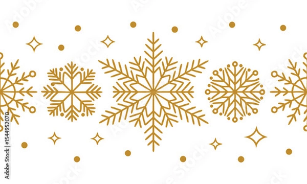 Fototapeta Gold snowflake border winter holiday design element