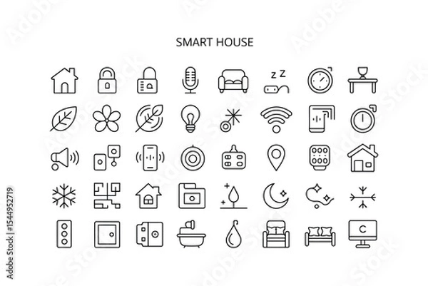 Obraz Smart Home Technology Line Vector Icons Collection