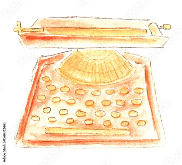 Obraz Retro typewriter. Watercolor illustration, hand drawn modern freehand new
