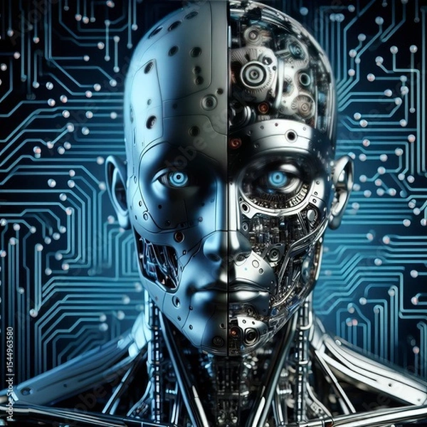 Obraz Cyborg Circuitry robot metallic features