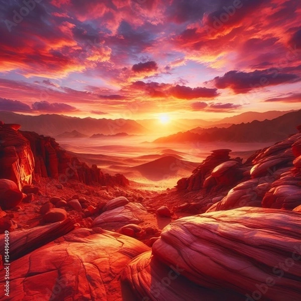 Obraz Desert Sunset rocks glowing red