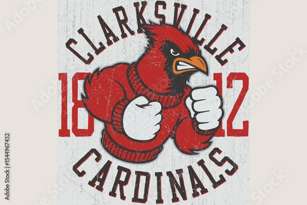 Fototapeta Retro-inspired graphic mascot showcasing bold, vibrant colors and dynamic typography. Ideal for showcasing team spirit or embracing nostalgic athletic designs 