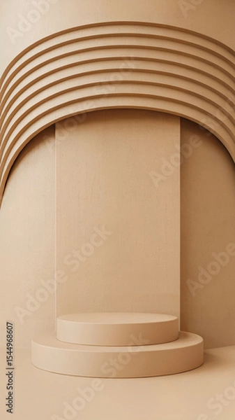 Obraz Elegant beige product display stage with architectural arches and minimalist design