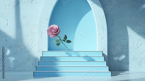 Obraz Elegant rose bloom rests on a sky blue architectural display creating artistic harmony