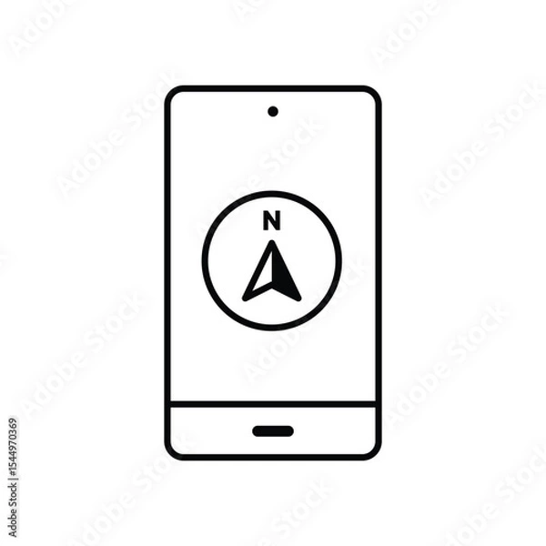 Fototapeta Phone with North direction arrow icon or map N sign navigation GPS symbol